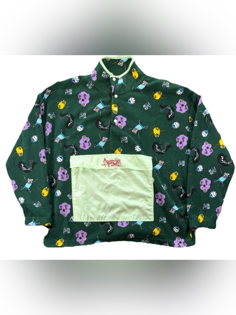 Adventure Time Quarter Snap Pullover Men's Medium Green Cartoon Network Pocket
